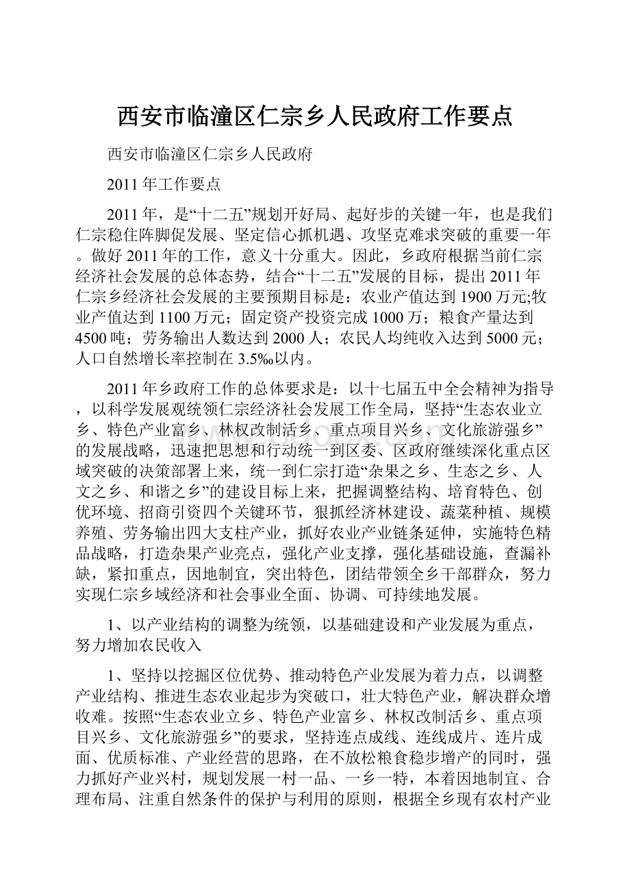 西安市临潼区仁宗乡人民政府工作要点.docx