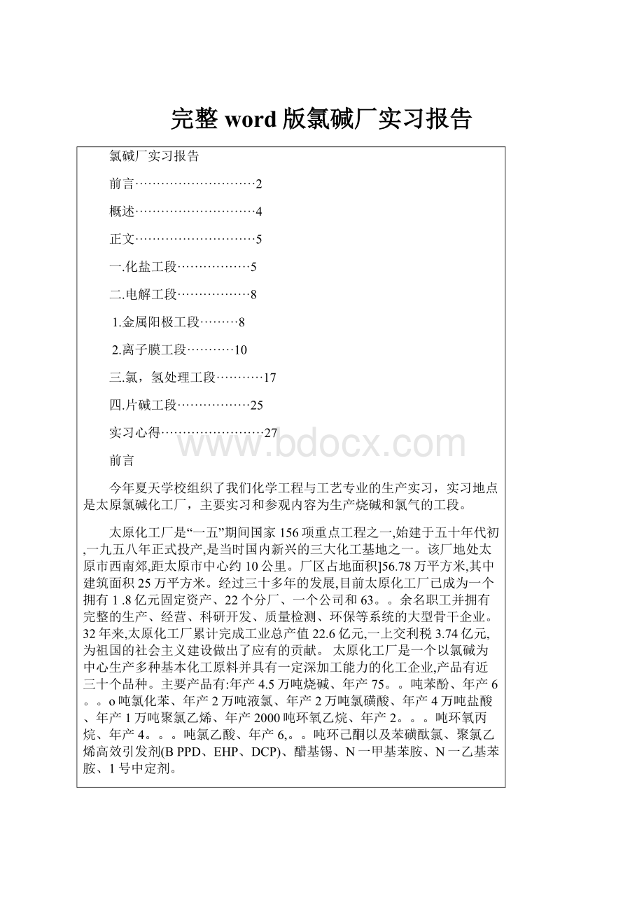 完整word版氯碱厂实习报告.docx