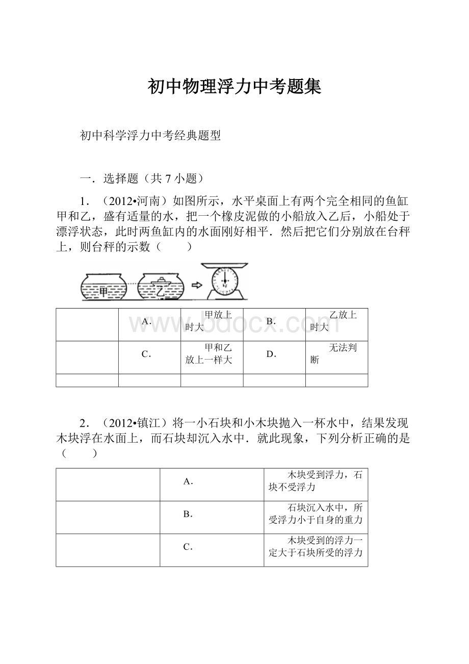 初中物理浮力中考题集.docx