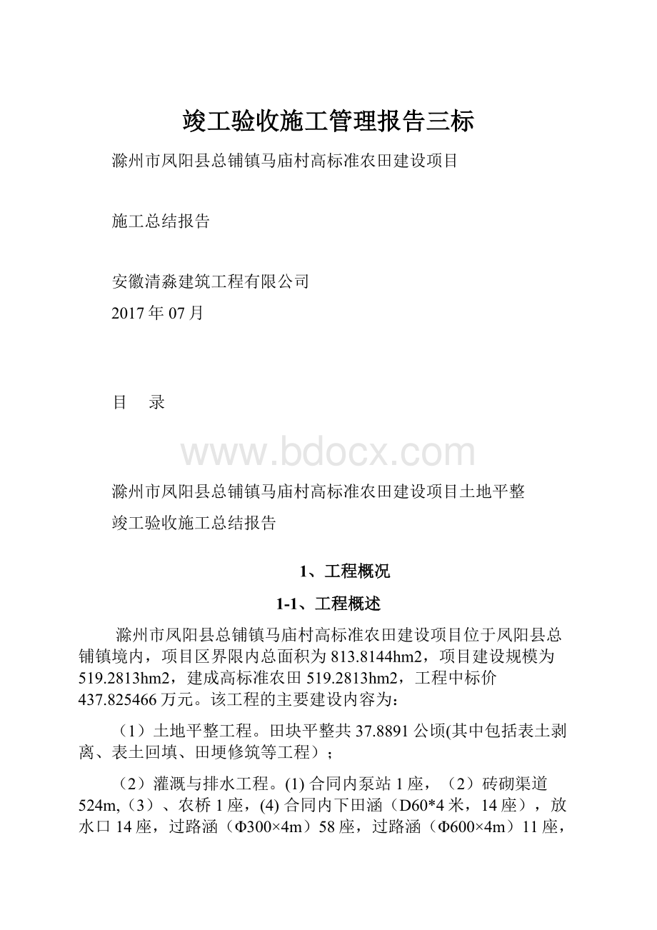 竣工验收施工管理报告三标.docx