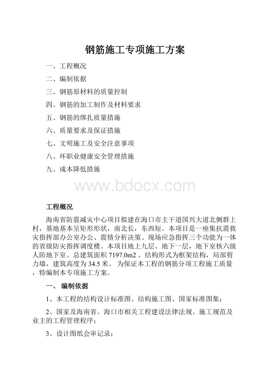 钢筋施工专项施工方案.docx_第1页