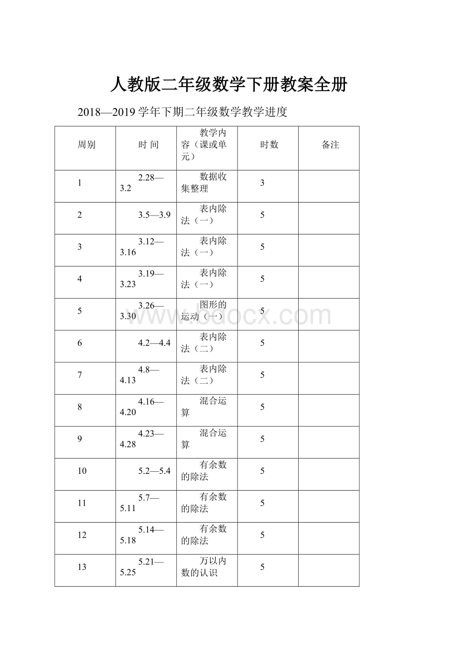 人教版二年级数学下册教案全册.docx