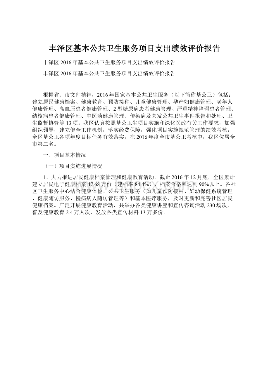 丰泽区基本公共卫生服务项目支出绩效评价报告.docx_第1页