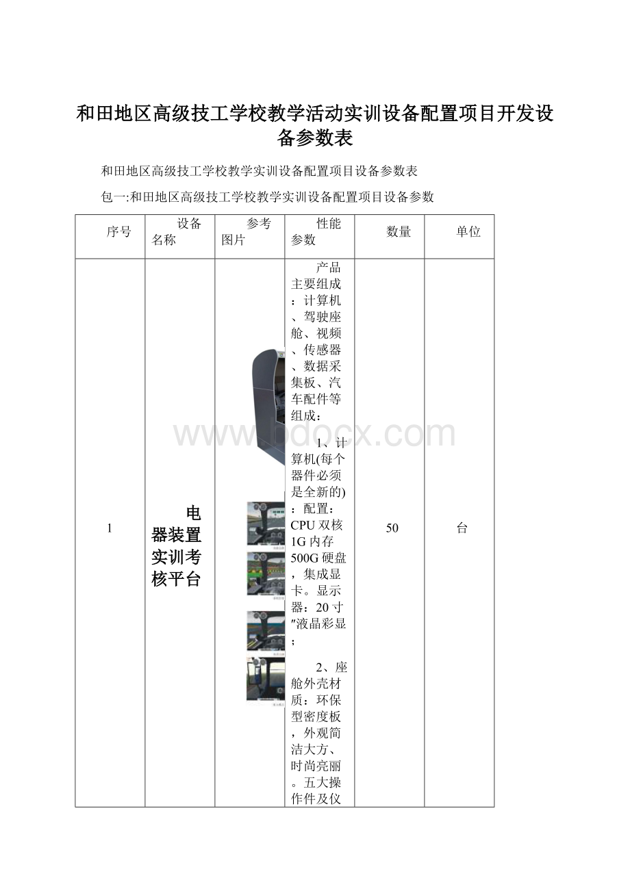 和田地区高级技工学校教学活动实训设备配置项目开发设备参数表.docx