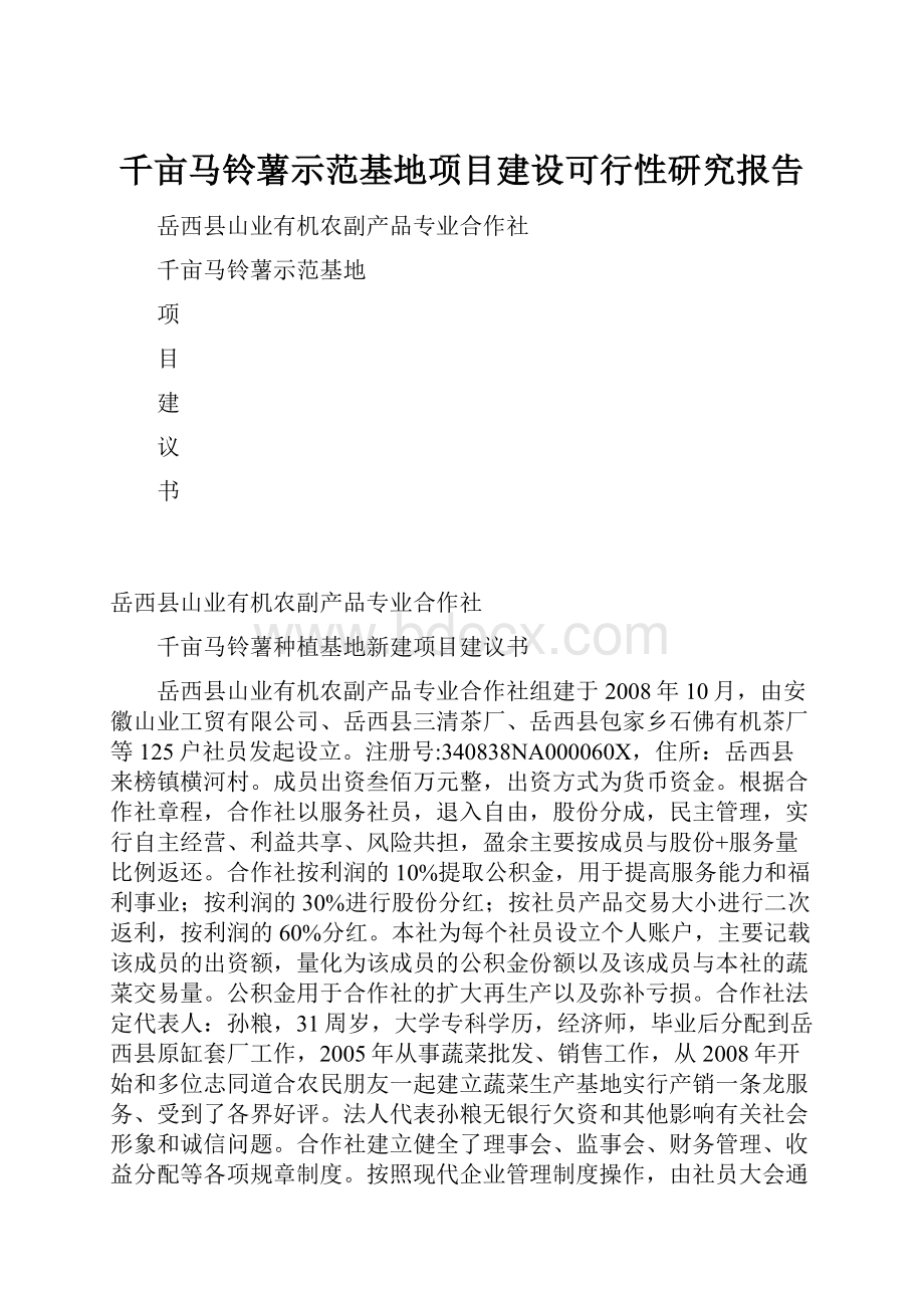 千亩马铃薯示范基地项目建设可行性研究报告.docx