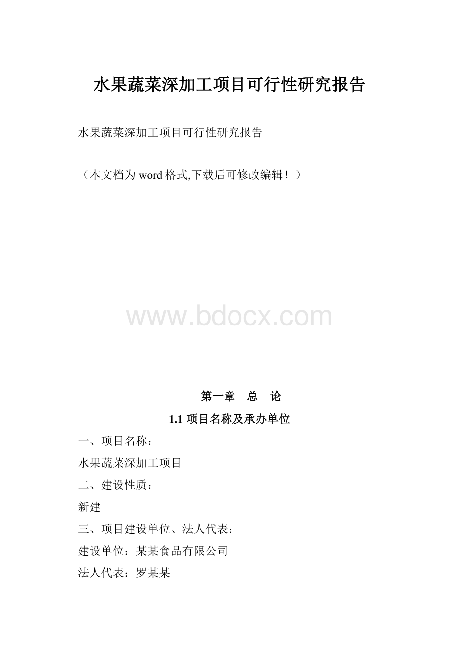 水果蔬菜深加工项目可行性研究报告.docx_第1页