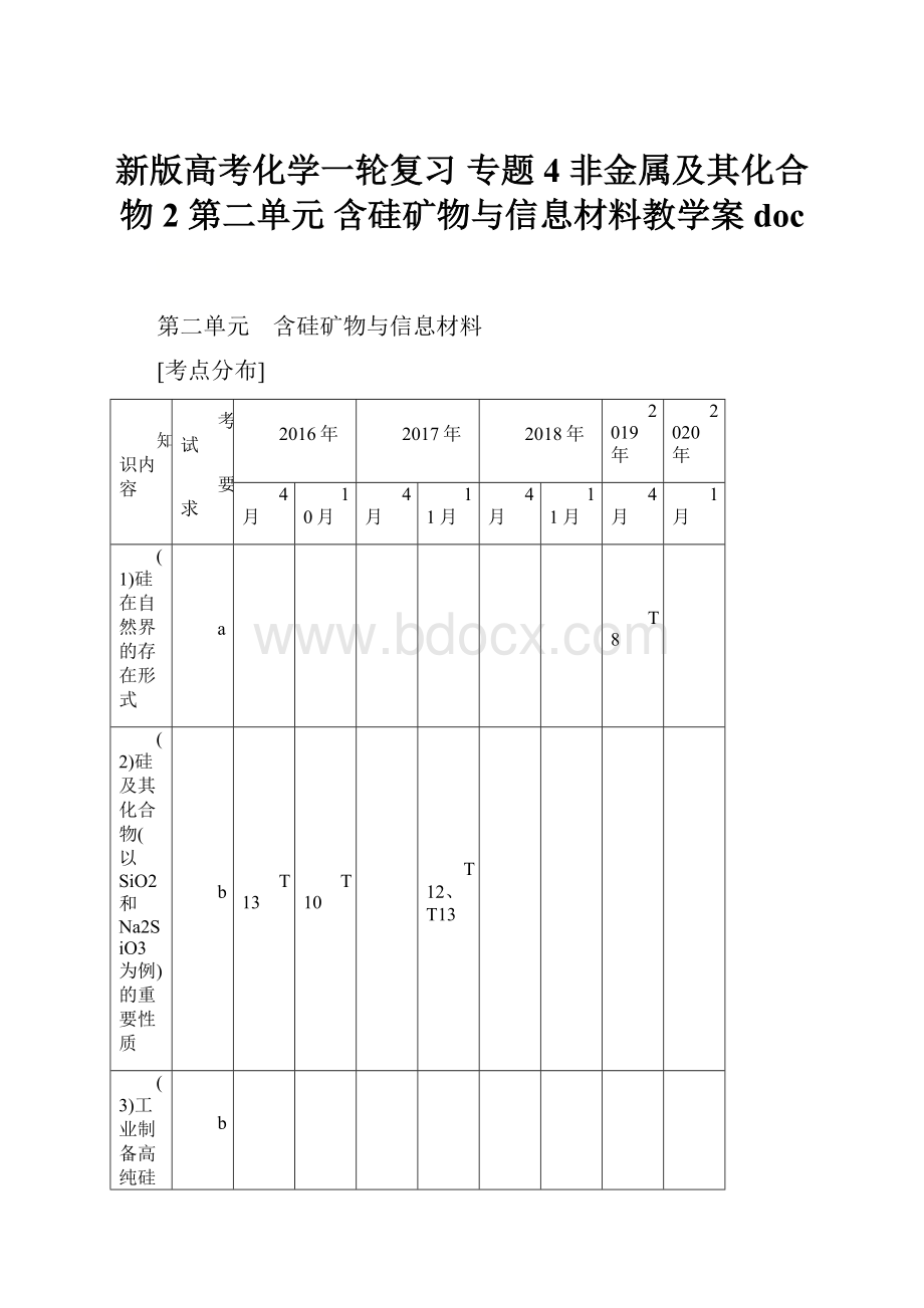 新版高考化学一轮复习 专题4 非金属及其化合物 2 第二单元 含硅矿物与信息材料教学案doc.docx