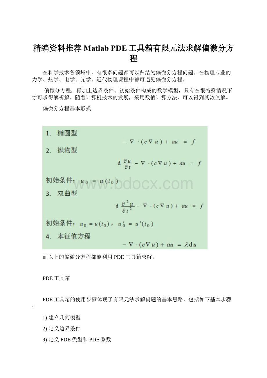 精编资料推荐Matlab PDE工具箱有限元法求解偏微分方程.docx_第1页