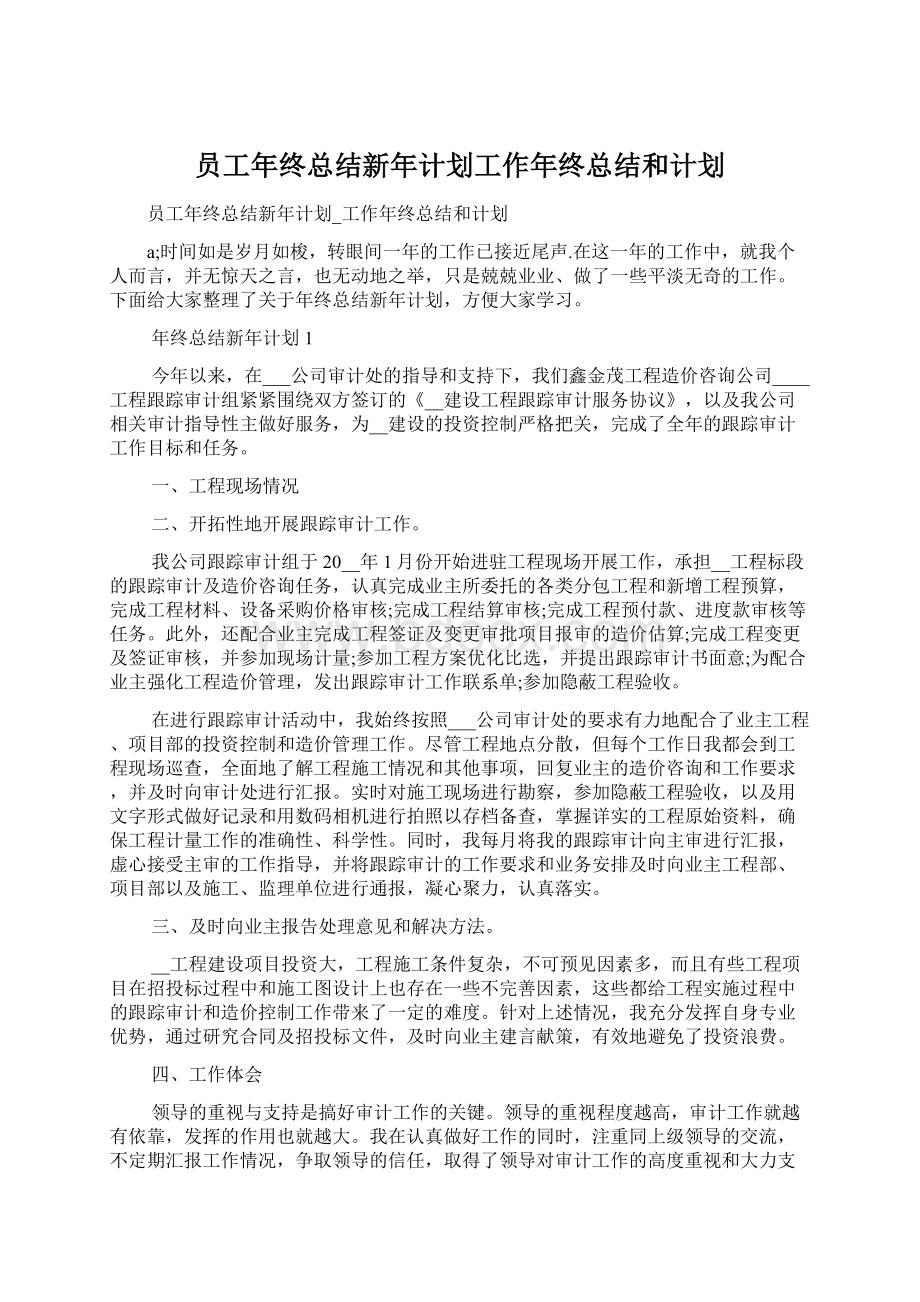 员工年终总结新年计划工作年终总结和计划.docx_第1页