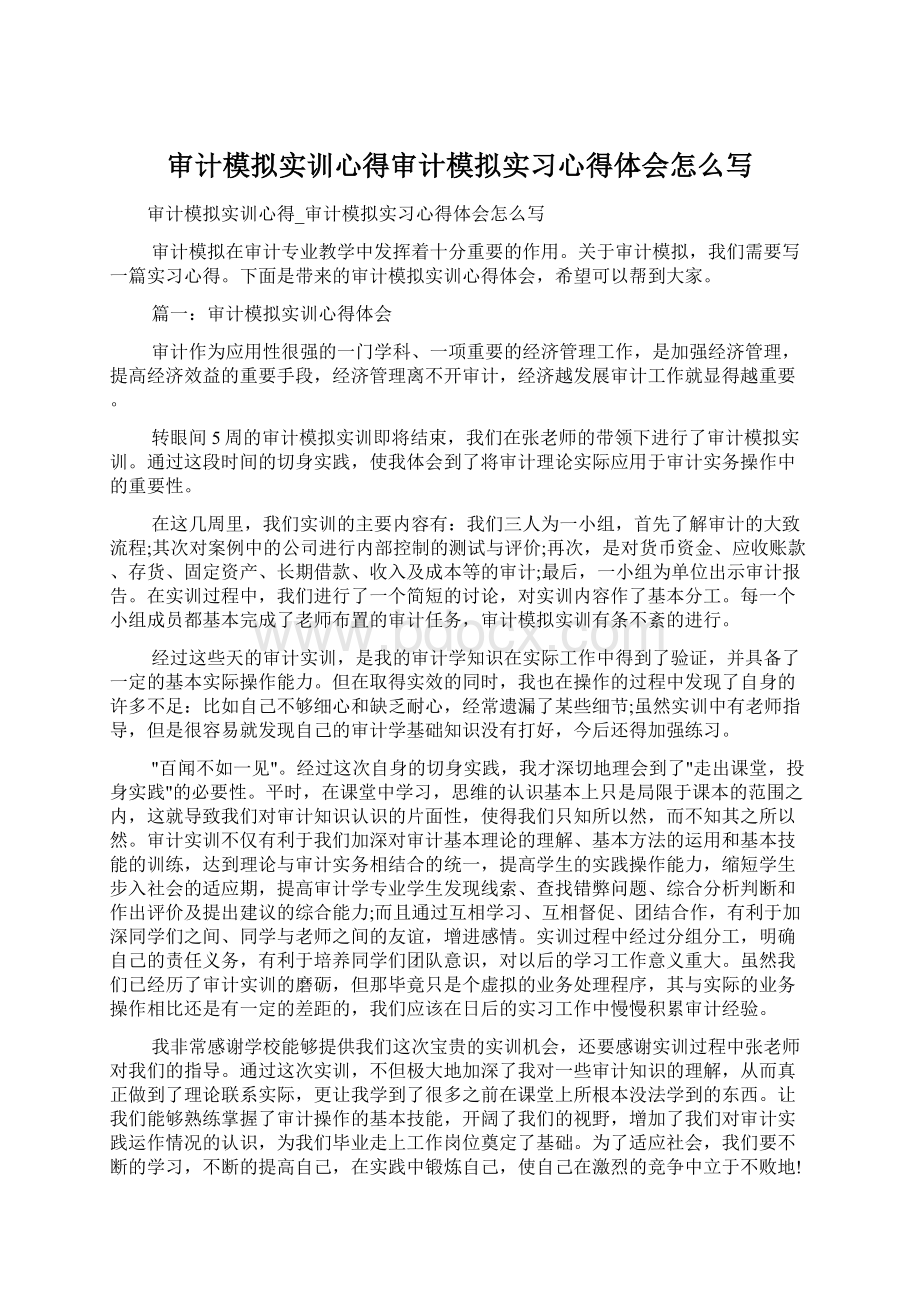 审计模拟实训心得审计模拟实习心得体会怎么写.docx