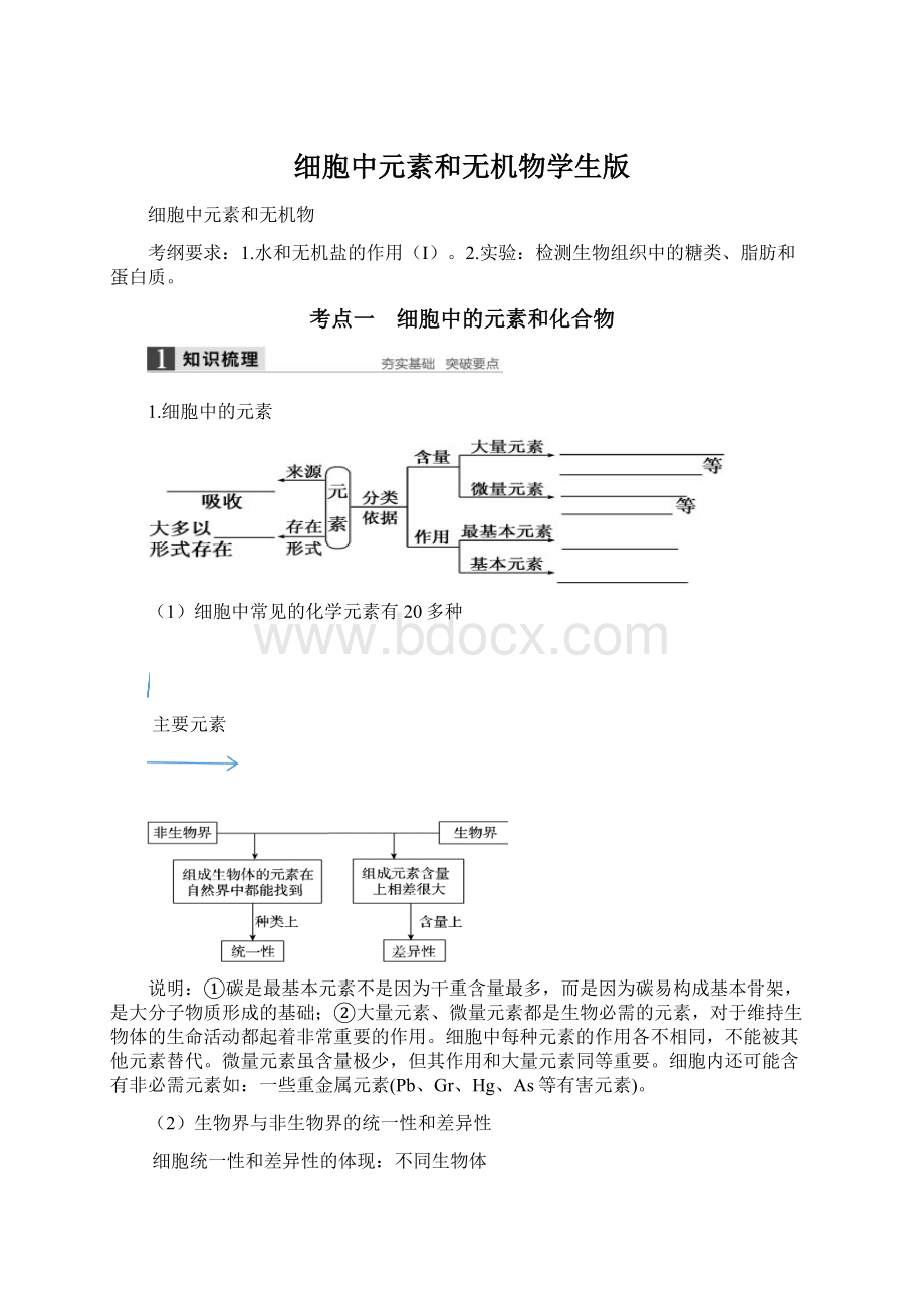 细胞中元素和无机物学生版.docx_第1页