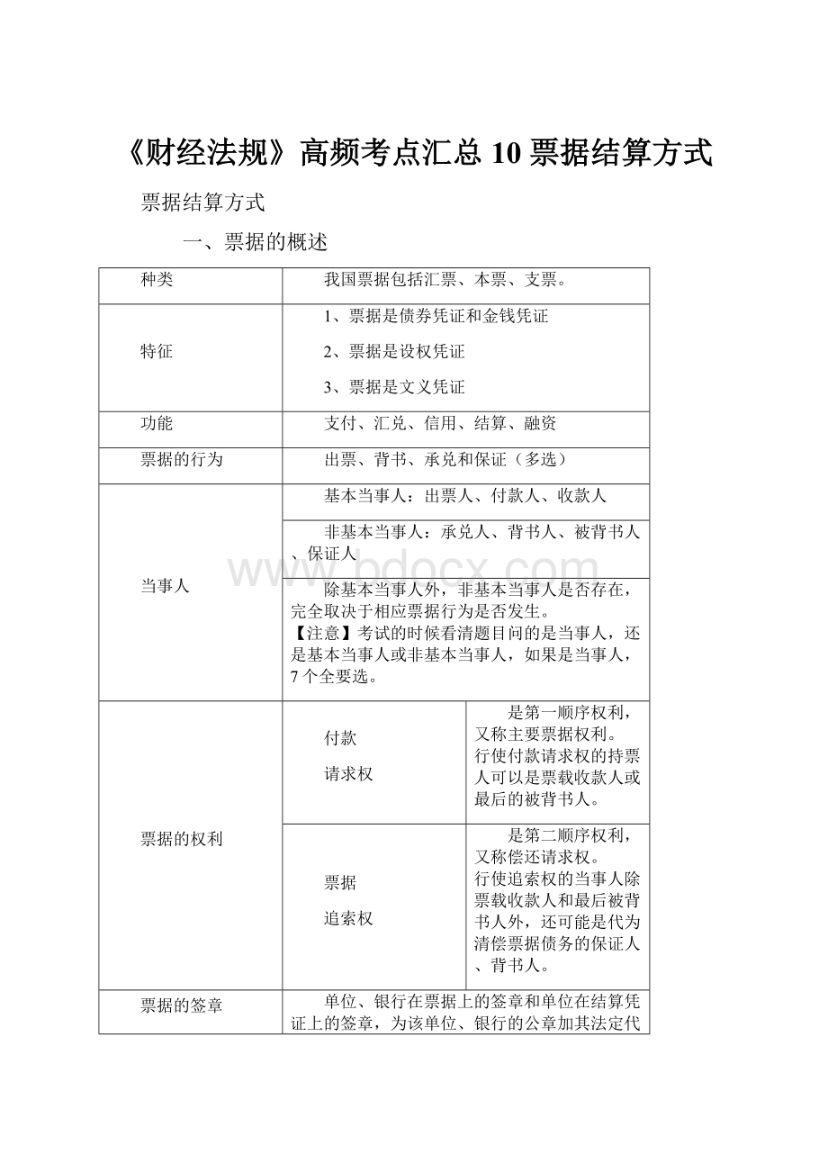 《财经法规》高频考点汇总10 票据结算方式.docx_第1页