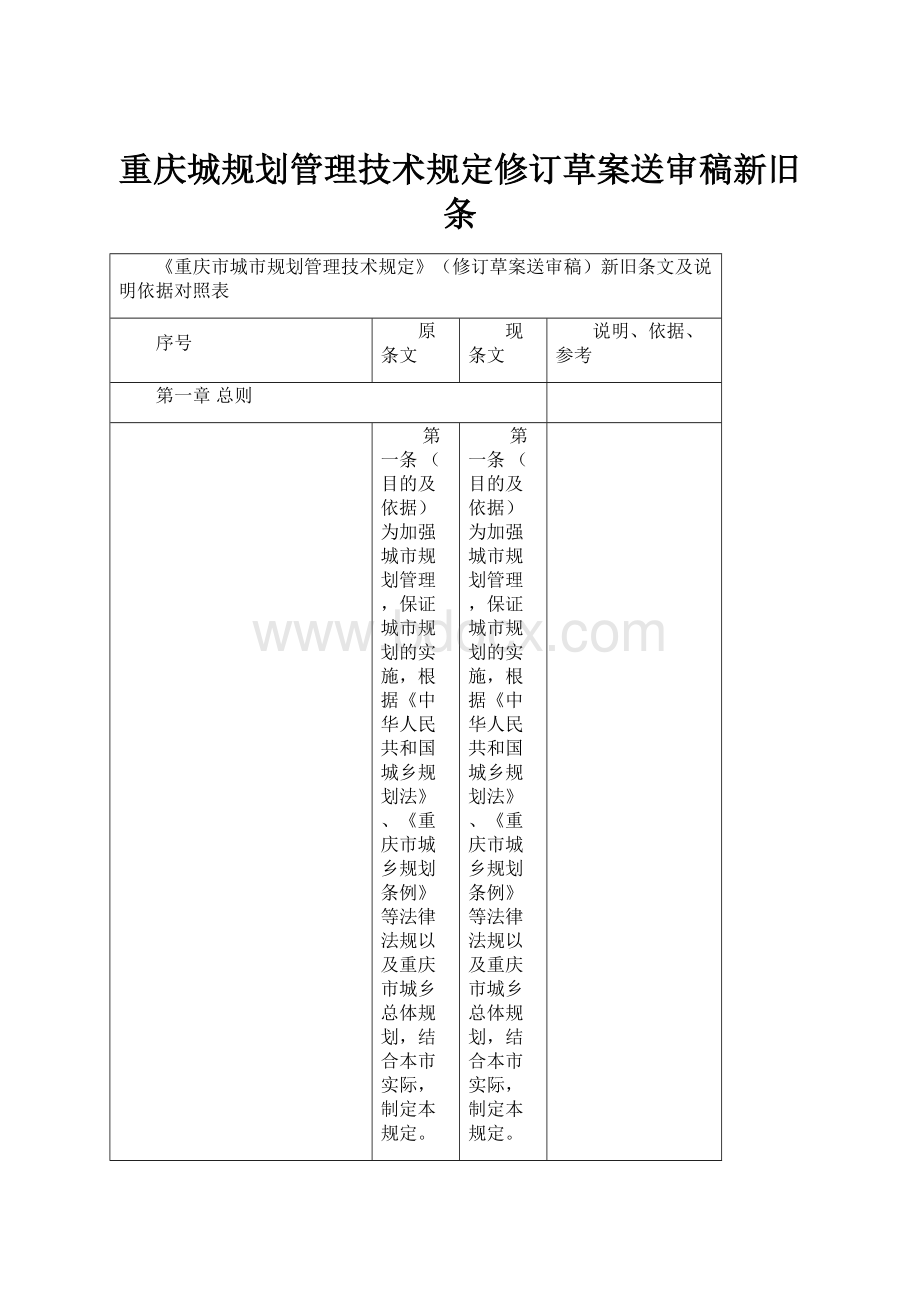 重庆城规划管理技术规定修订草案送审稿新旧条.docx