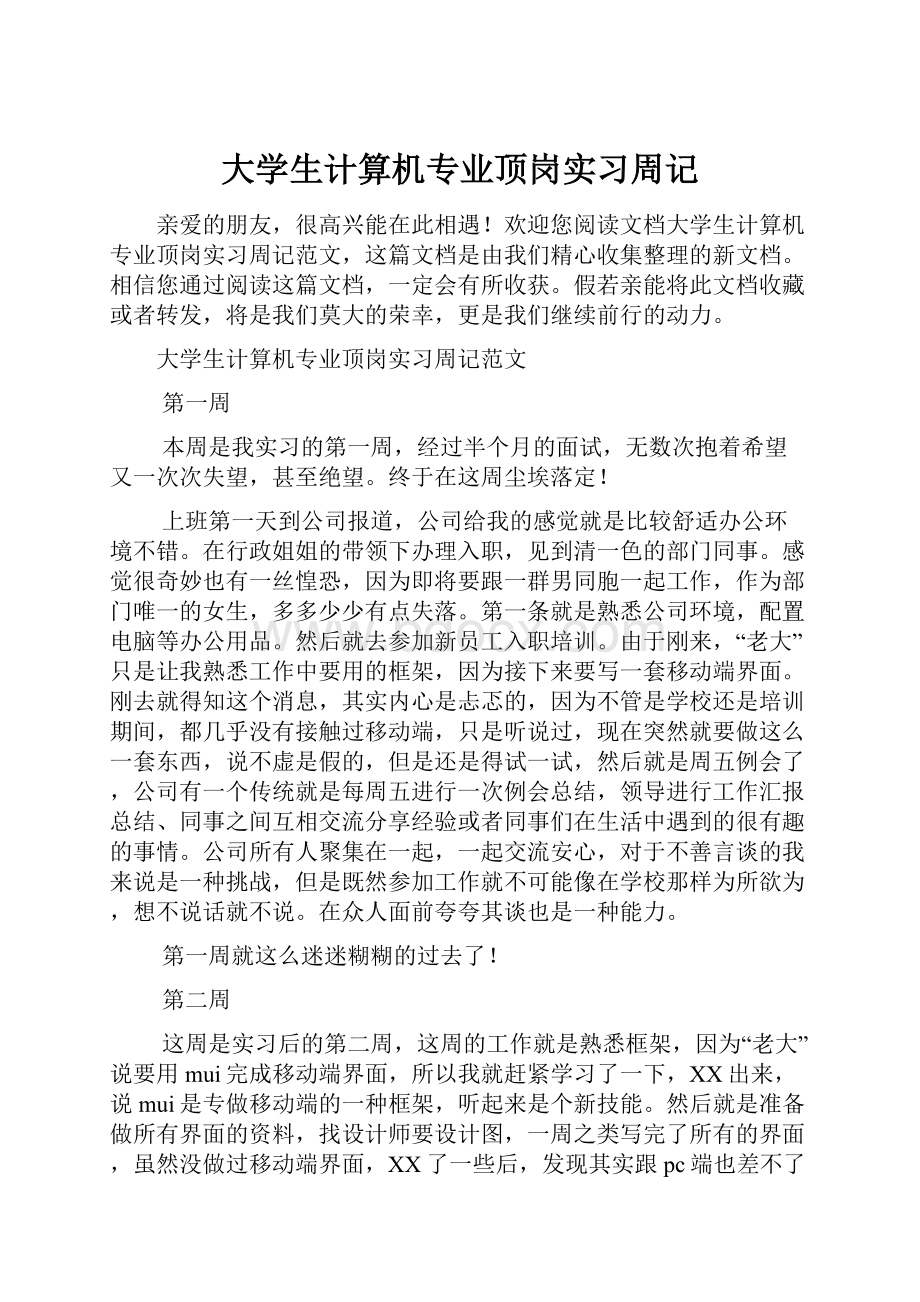 大学生计算机专业顶岗实习周记.docx