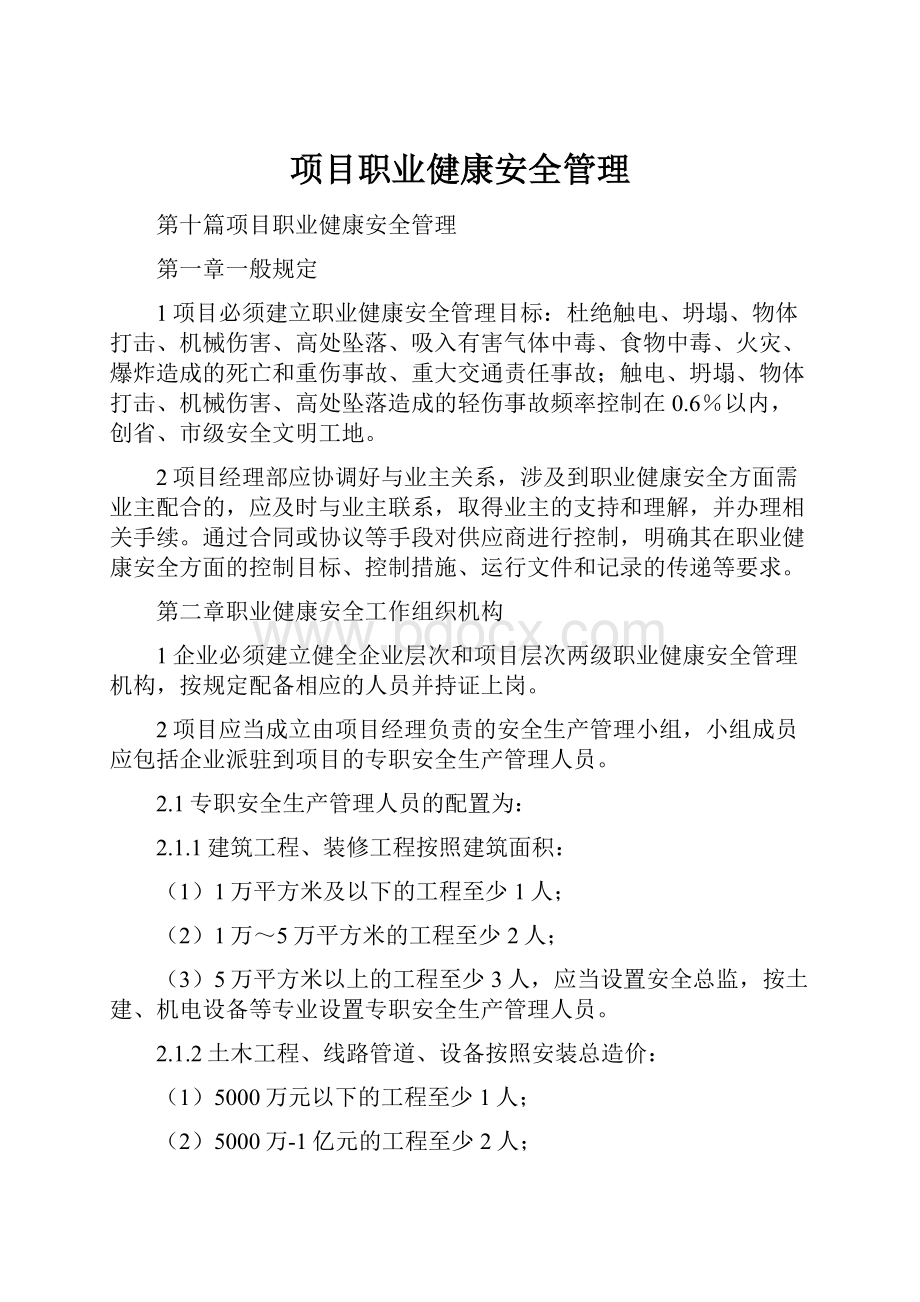 项目职业健康安全管理.docx_第1页