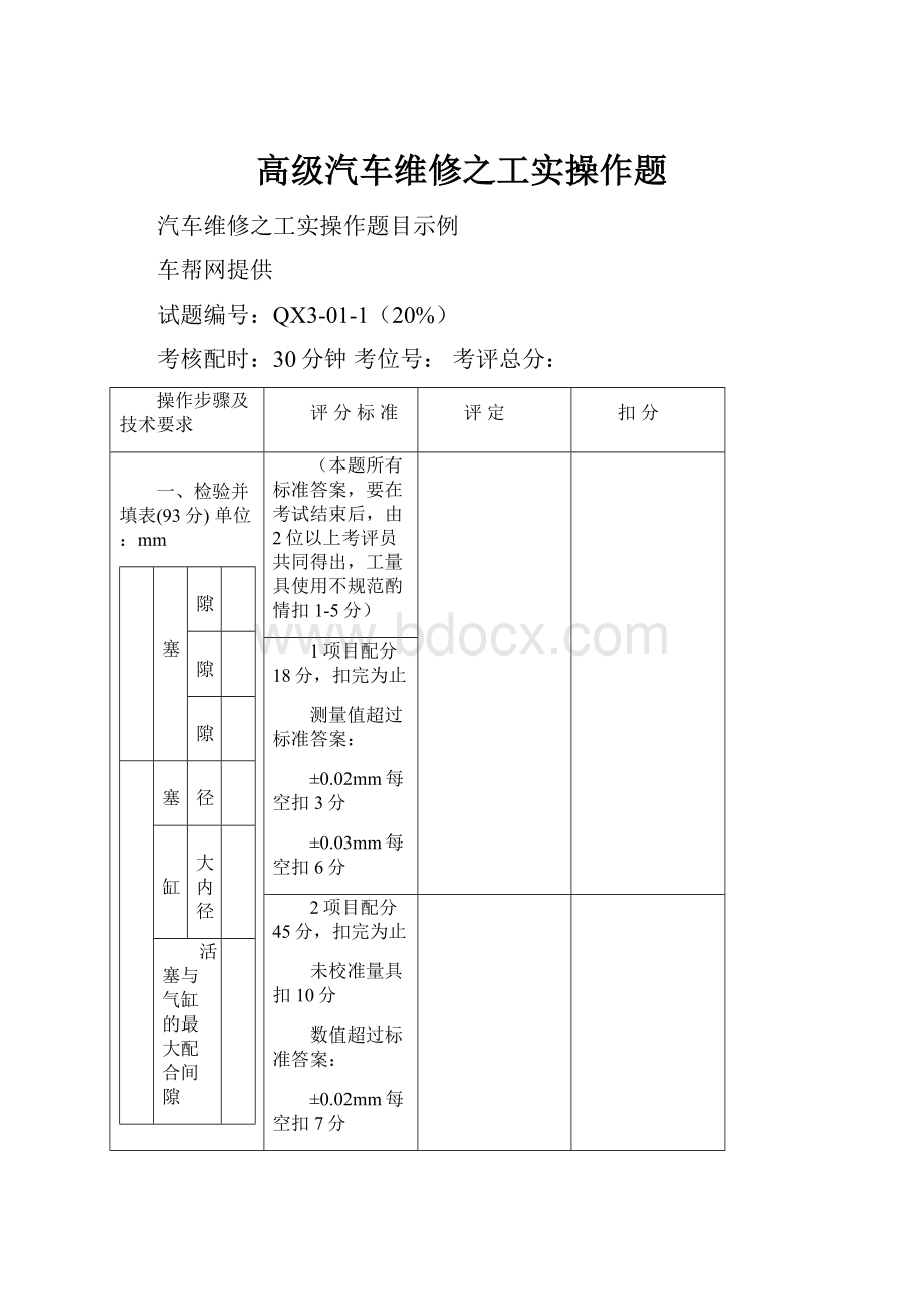 高级汽车维修之工实操作题.docx