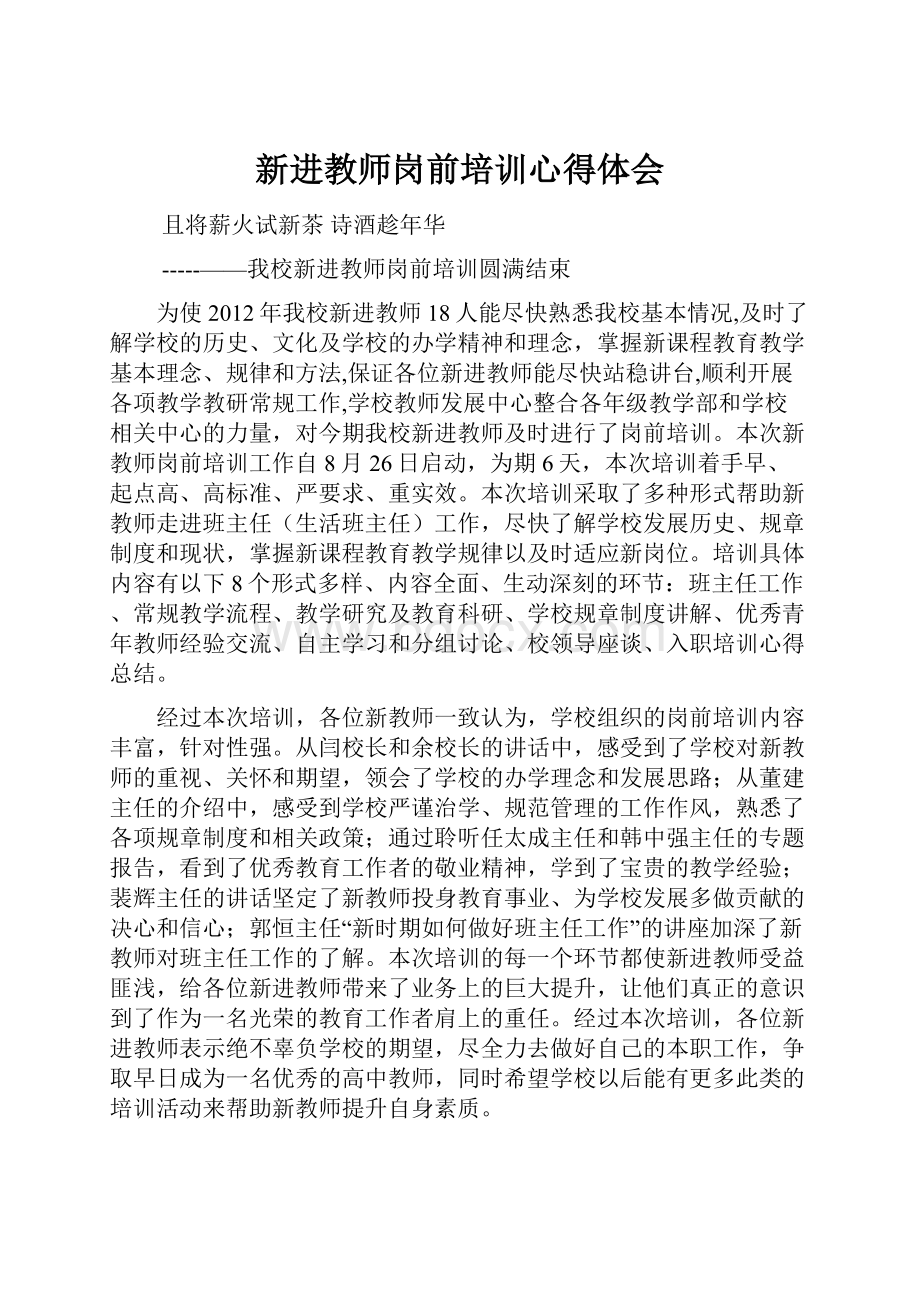 新进教师岗前培训心得体会.docx