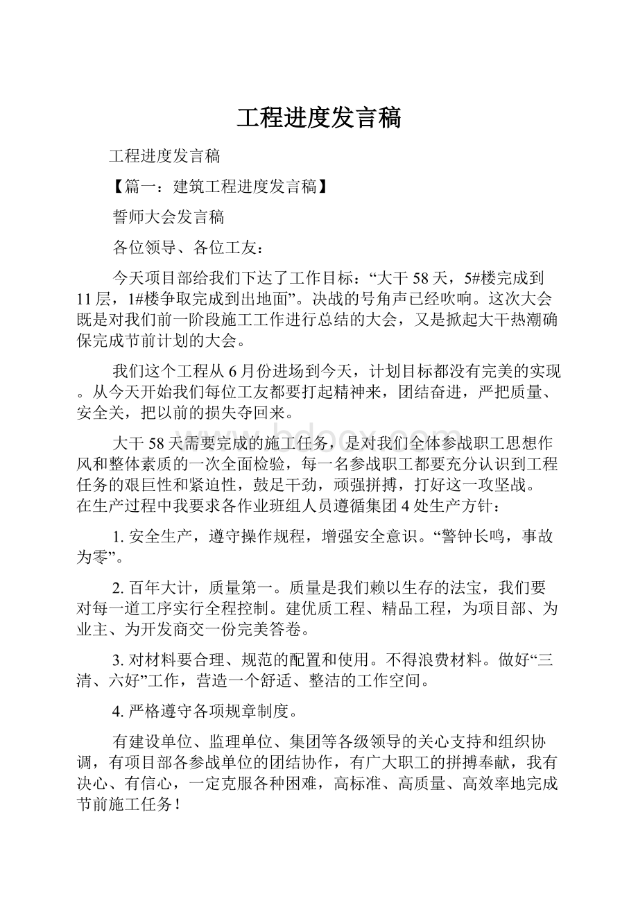 工程进度发言稿.docx_第1页