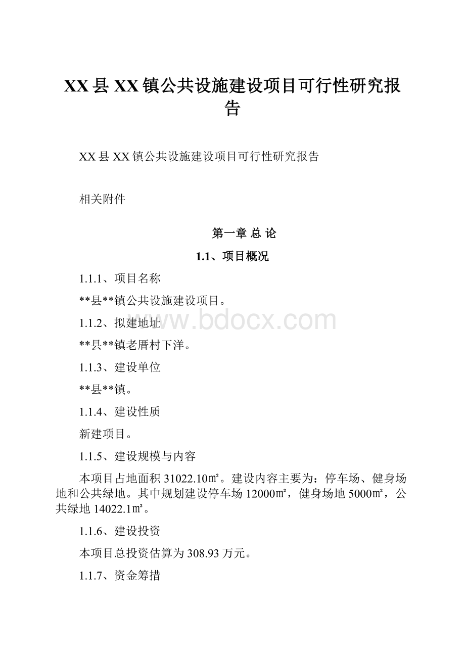 XX县XX镇公共设施建设项目可行性研究报告.docx