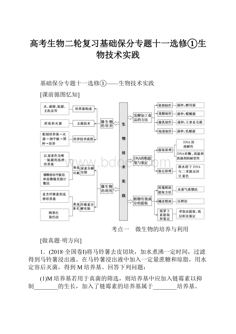 高考生物二轮复习基础保分专题十一选修①生物技术实践.docx_第1页