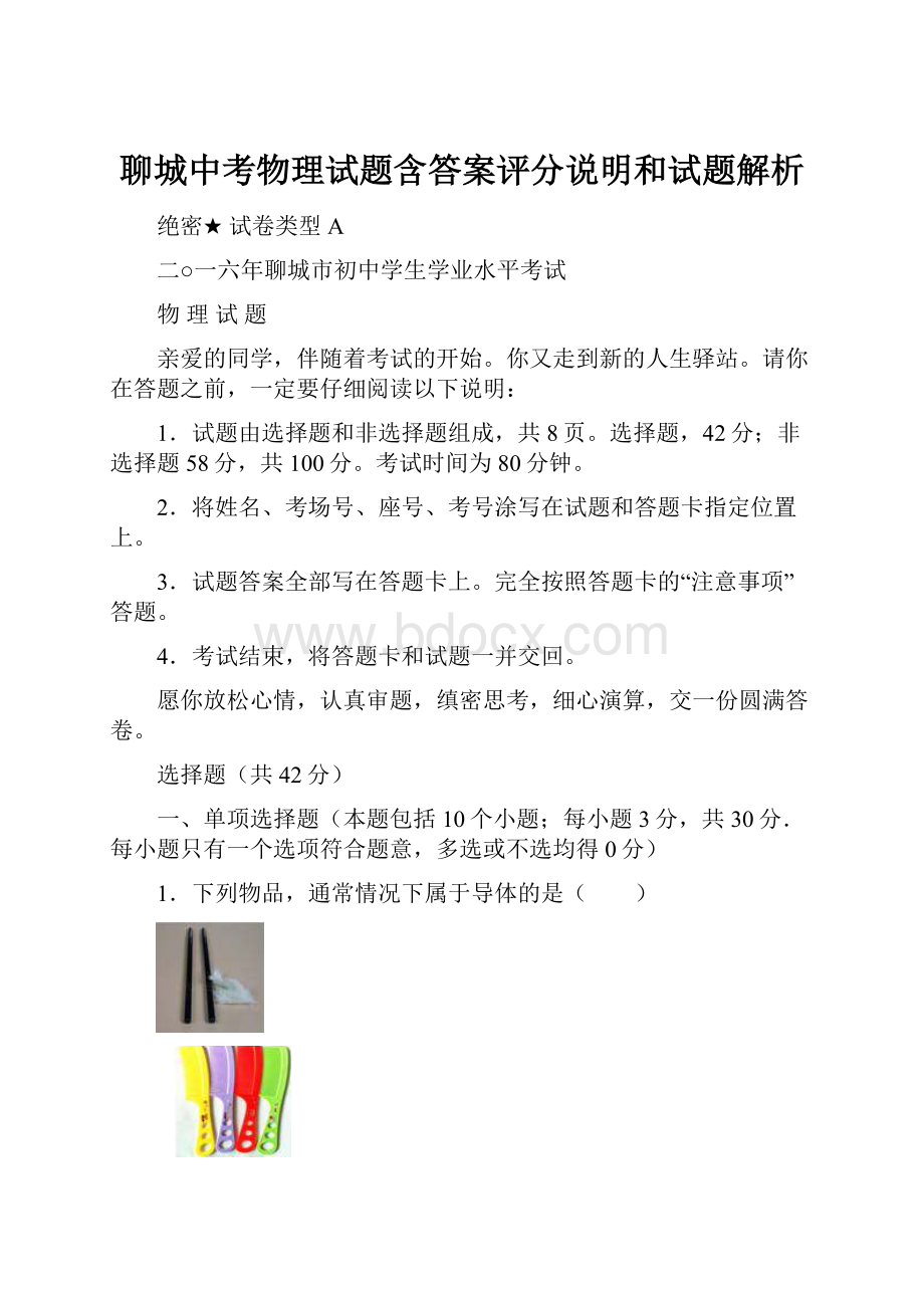 聊城中考物理试题含答案评分说明和试题解析.docx_第1页