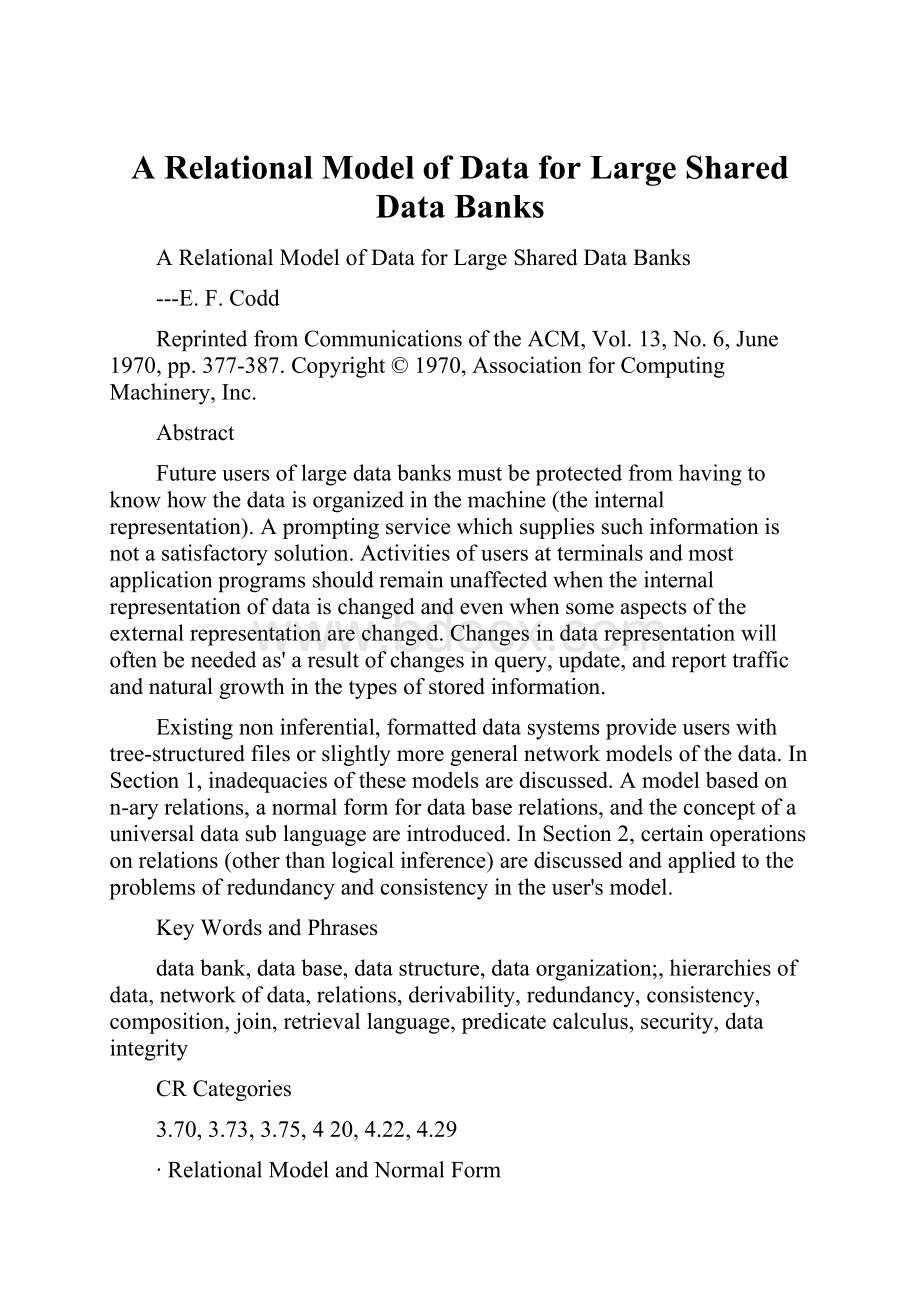 A Relational Model of Data for Large Shared Data Banks.docx