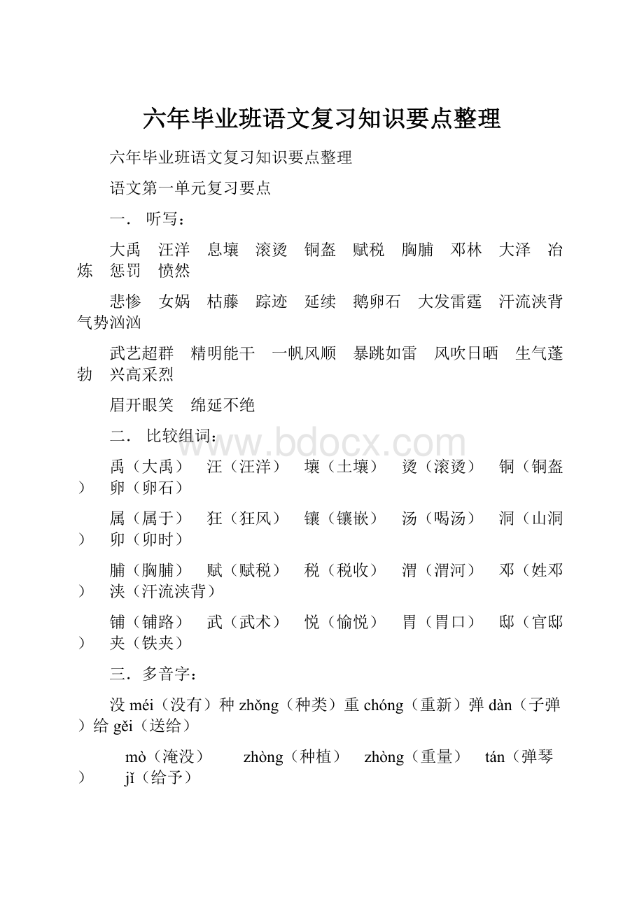 六年毕业班语文复习知识要点整理.docx_第1页