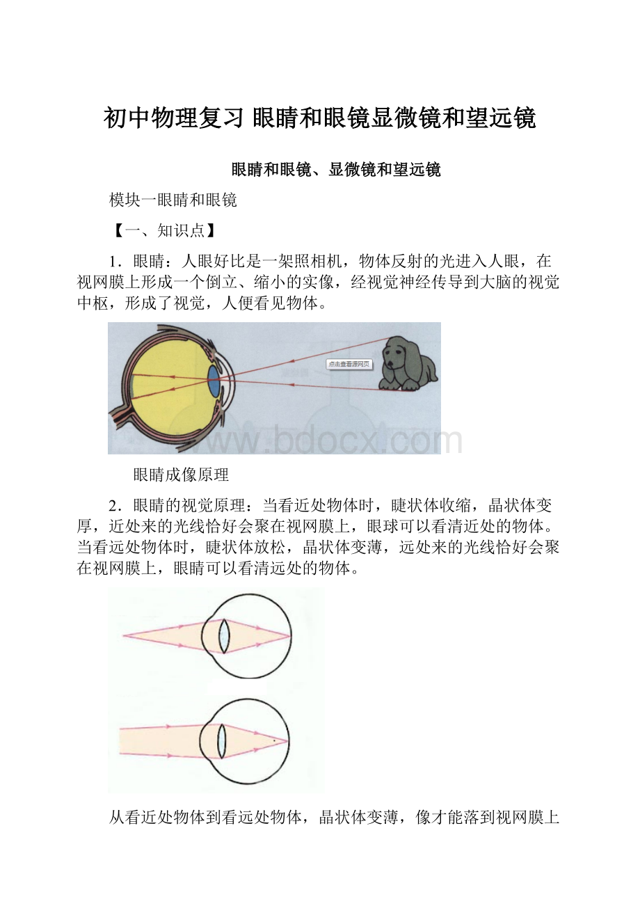 初中物理复习 眼睛和眼镜显微镜和望远镜.docx