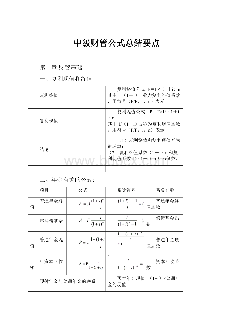 中级财管公式总结要点.docx