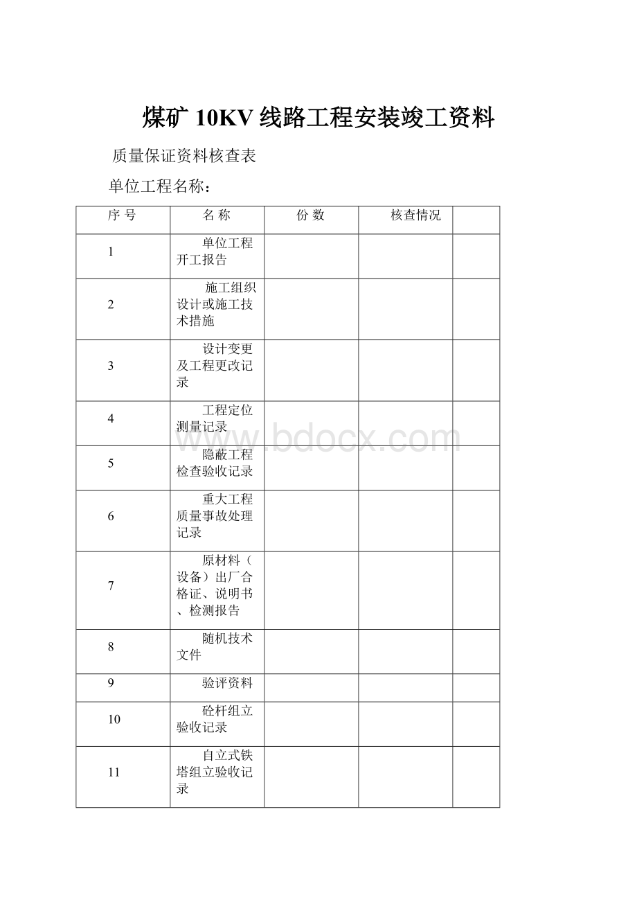 煤矿10KV线路工程安装竣工资料.docx