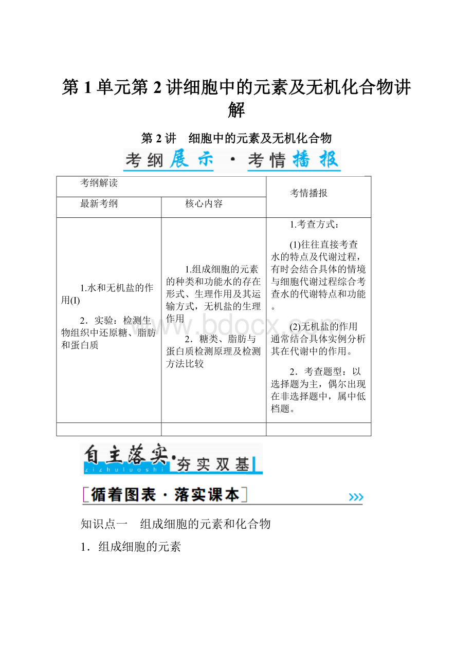 第1单元第2讲细胞中的元素及无机化合物讲解.docx