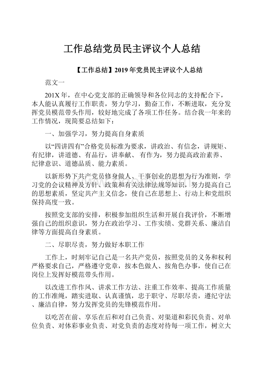 工作总结党员民主评议个人总结.docx