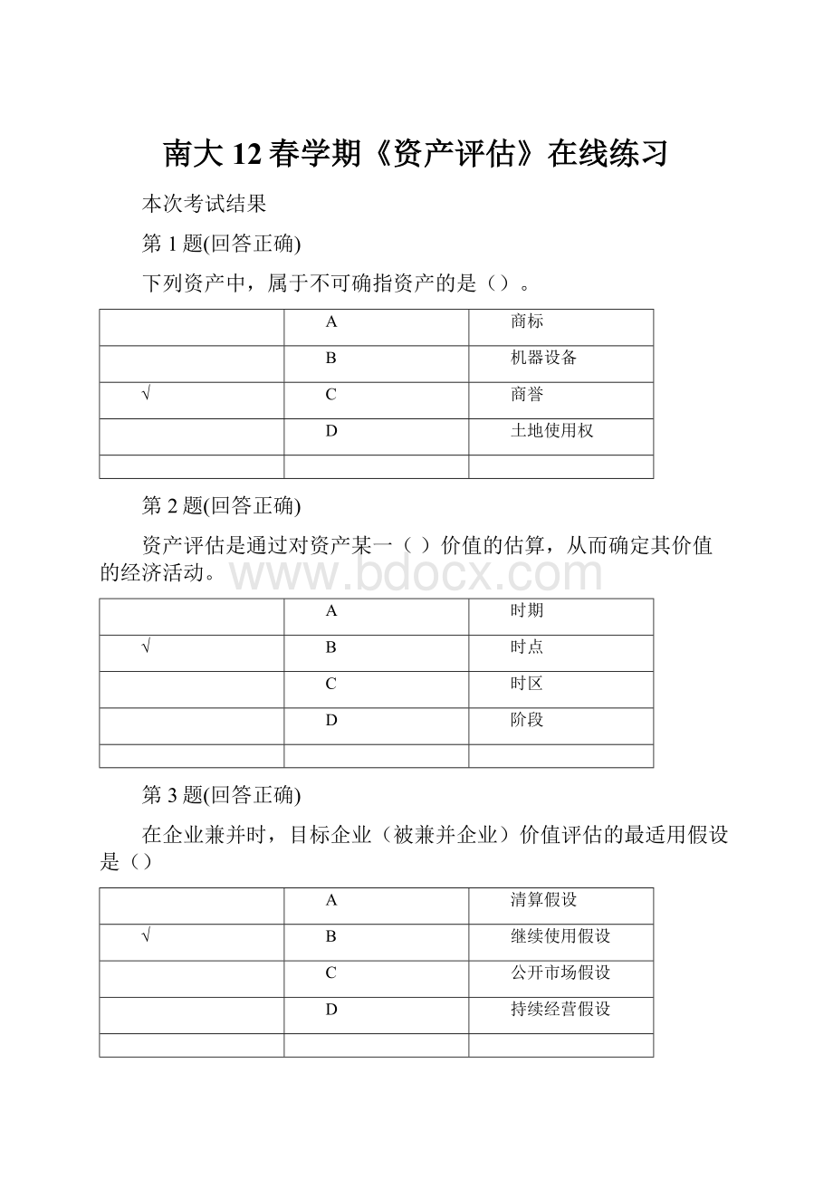 南大12春学期《资产评估》在线练习.docx_第1页