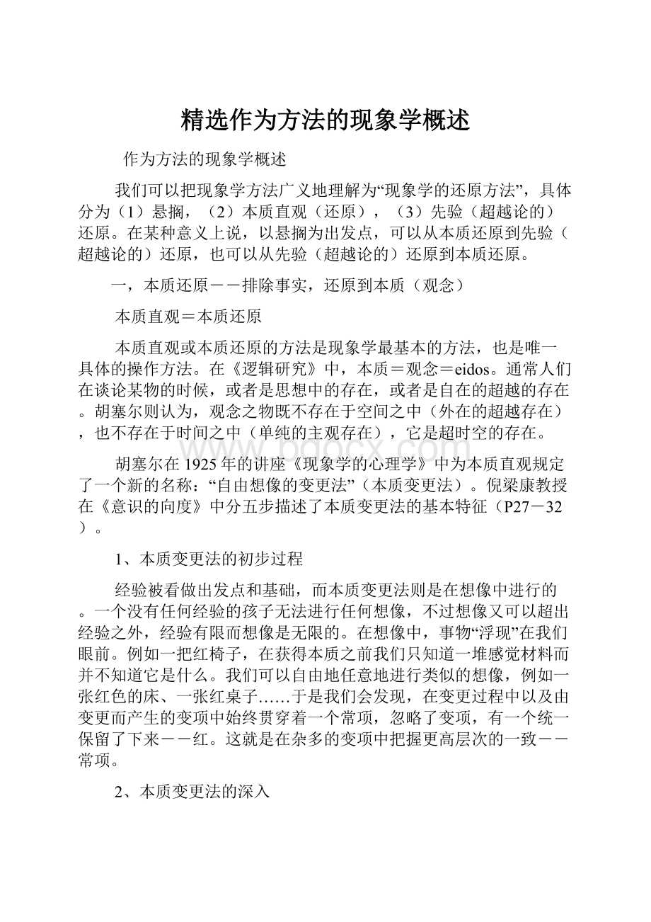 精选作为方法的现象学概述.docx