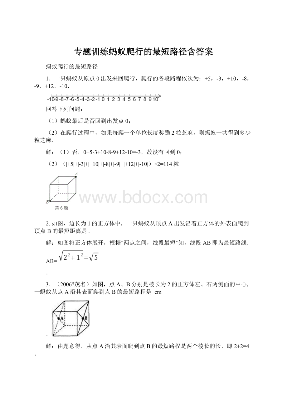 专题训练蚂蚁爬行的最短路径含答案.docx_第1页