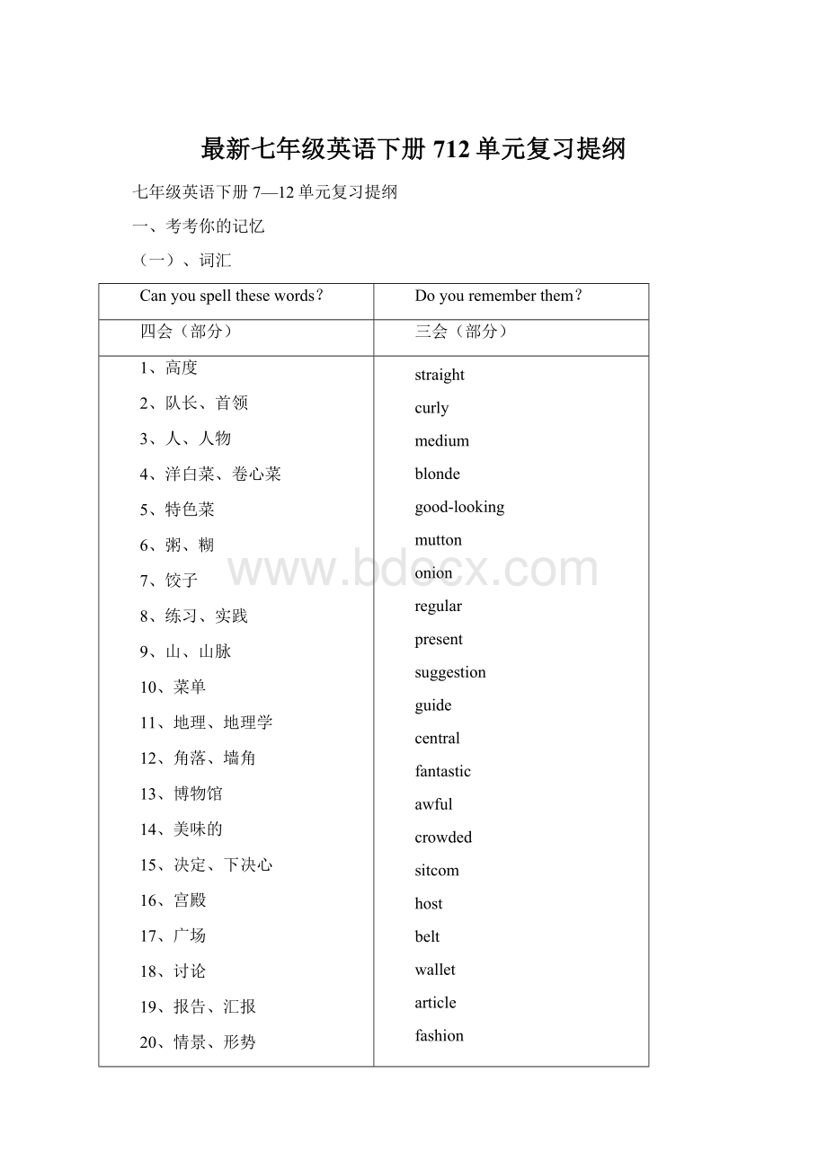 最新七年级英语下册712单元复习提纲.docx