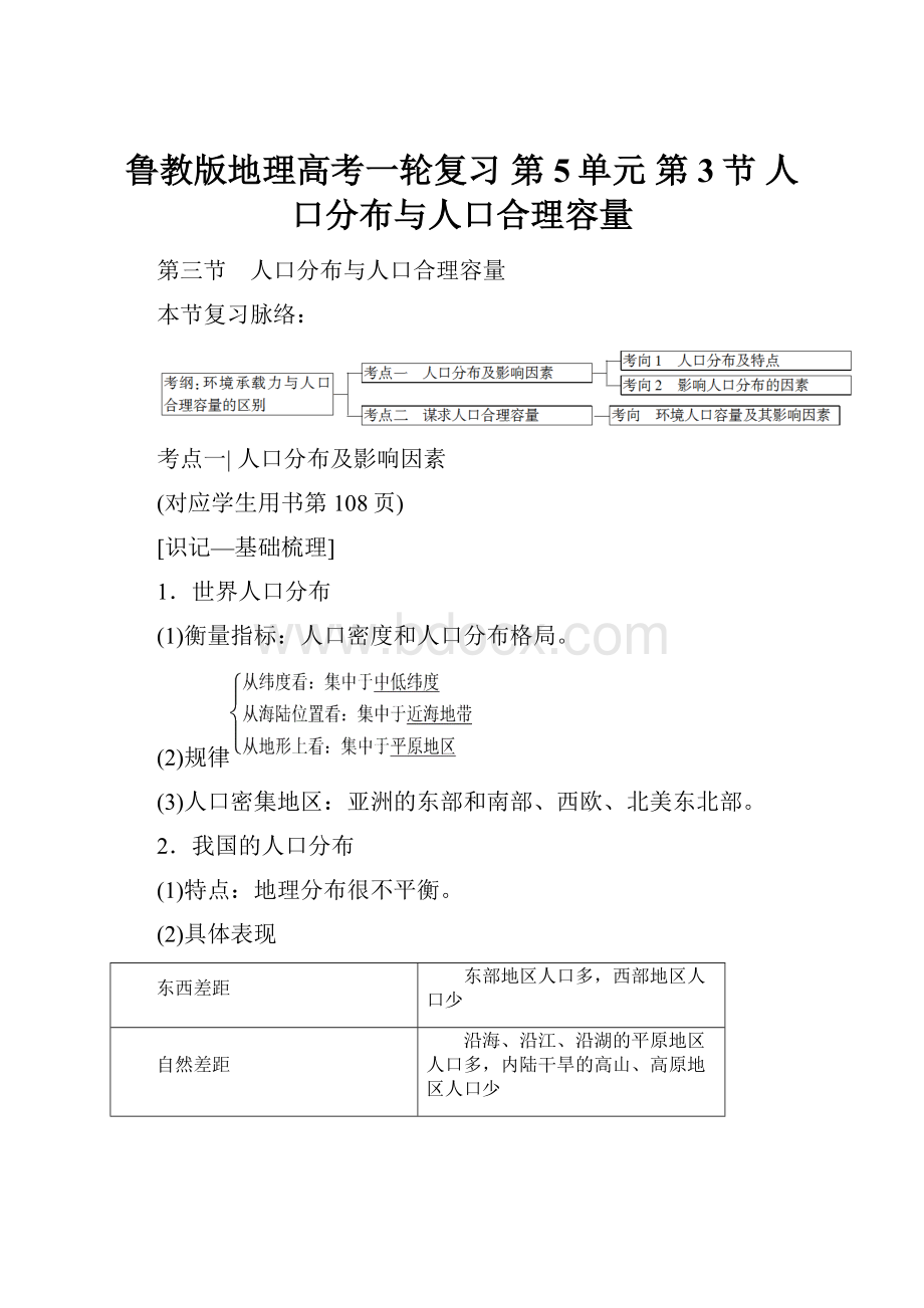 鲁教版地理高考一轮复习 第5单元 第3节 人口分布与人口合理容量.docx_第1页