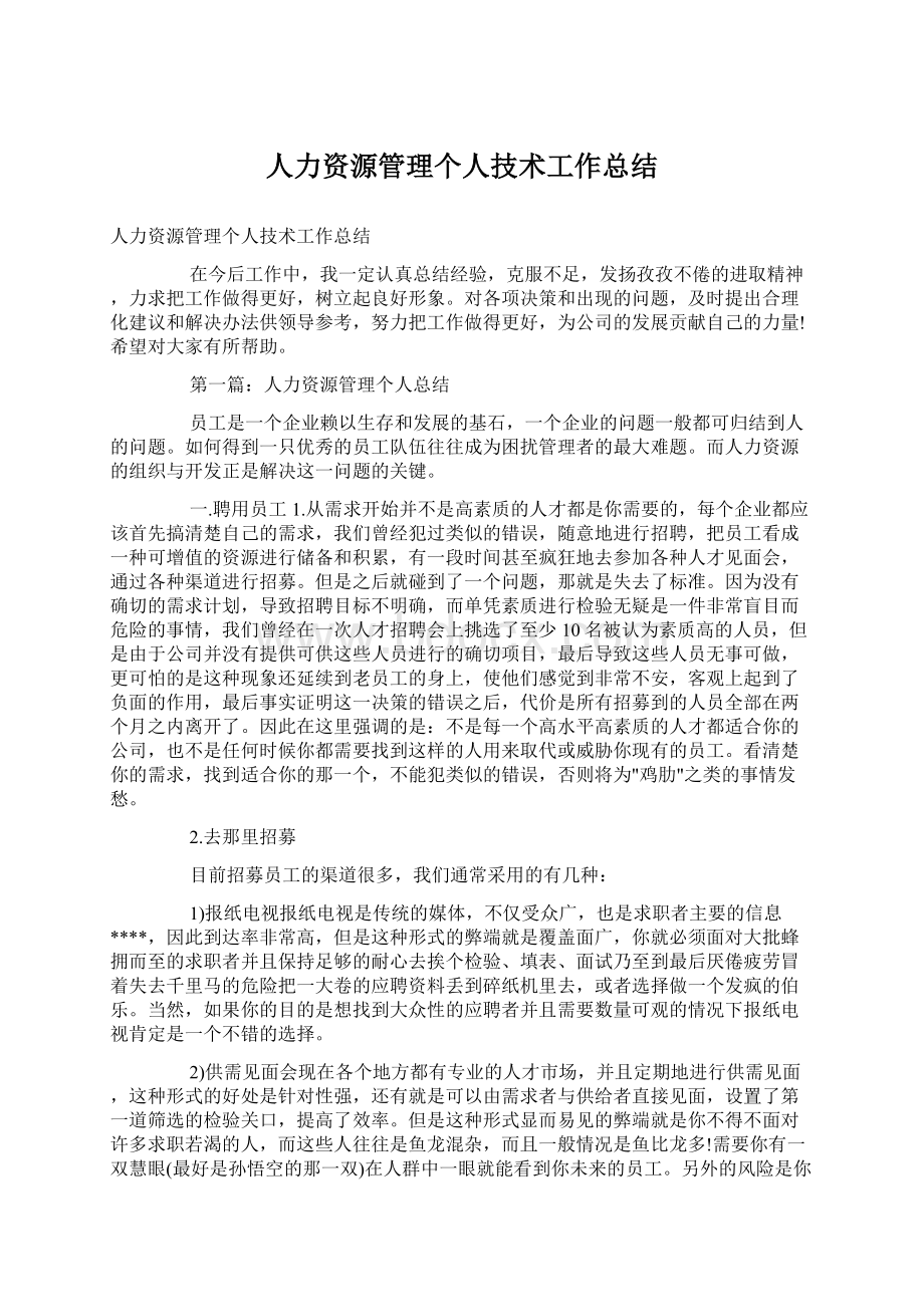 人力资源管理个人技术工作总结.docx_第1页