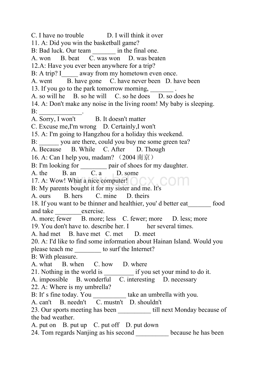 最新初三英语单项填空题专项练习22 精品.docx_第2页