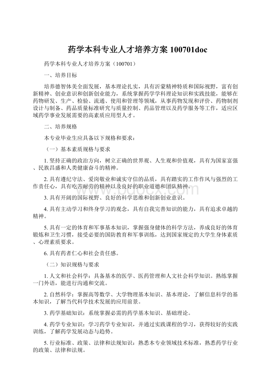 药学本科专业人才培养方案100701doc.docx