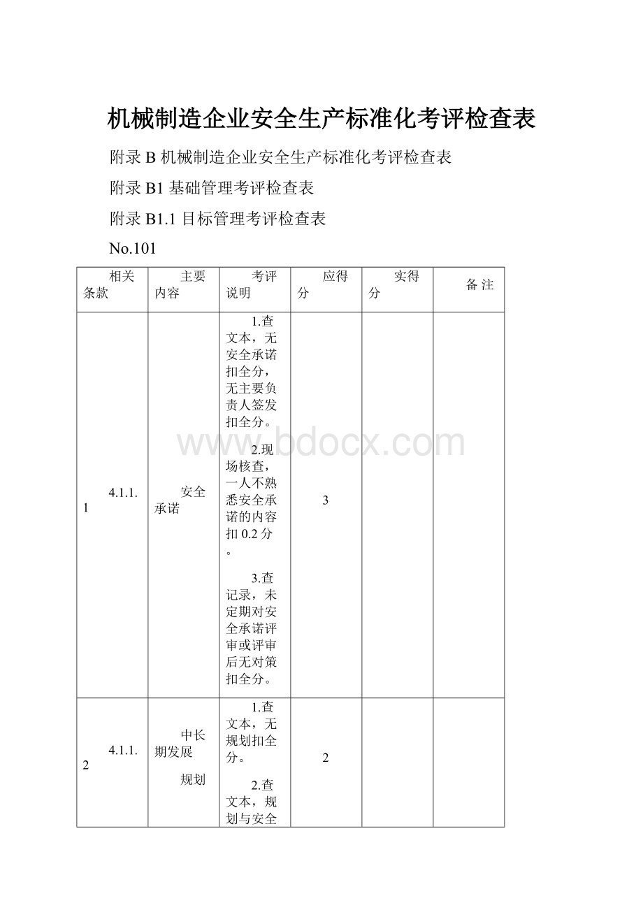 机械制造企业安全生产标准化考评检查表.docx_第1页