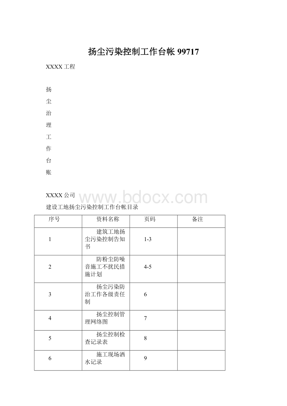 扬尘污染控制工作台帐99717.docx