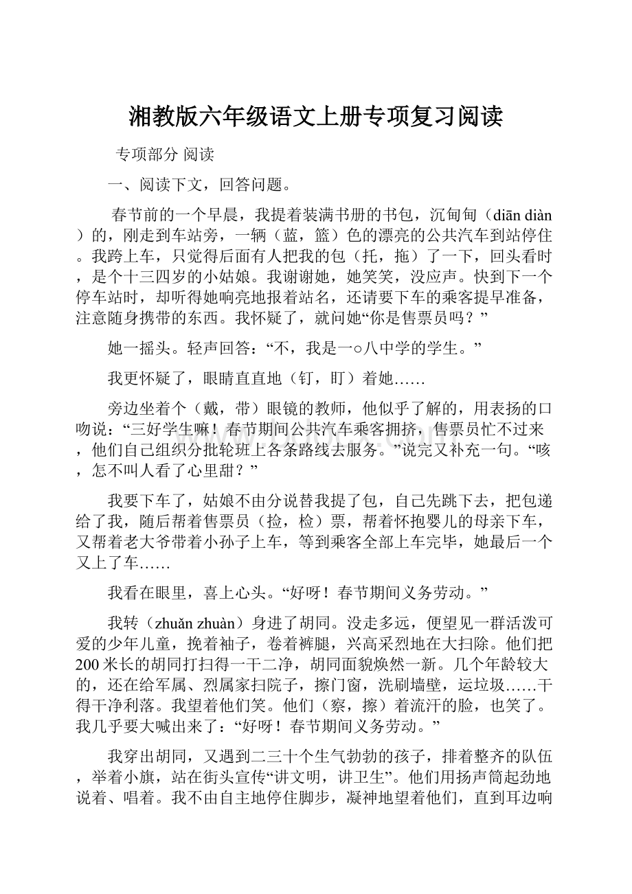 湘教版六年级语文上册专项复习阅读.docx