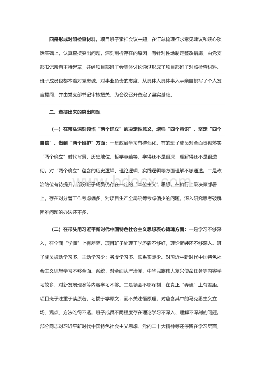 2022年度项目班子民主生活会对照检查材料.docx_第2页