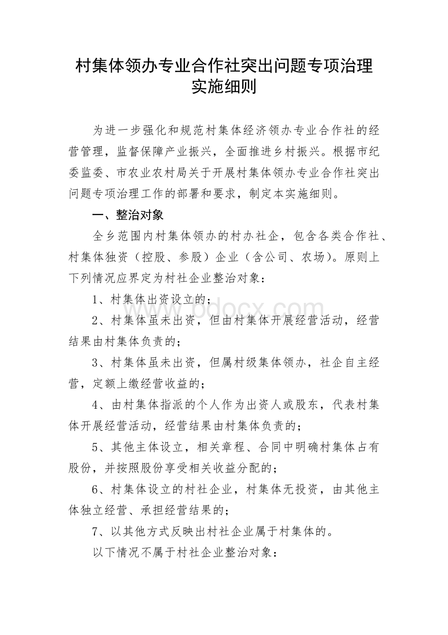 村集体领办专业合作社突出问题专项治理实施细则.docx