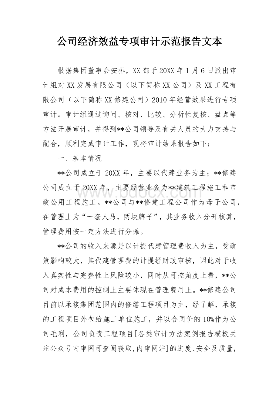 公司经济效益专项审计示范报告文本.docx_第1页