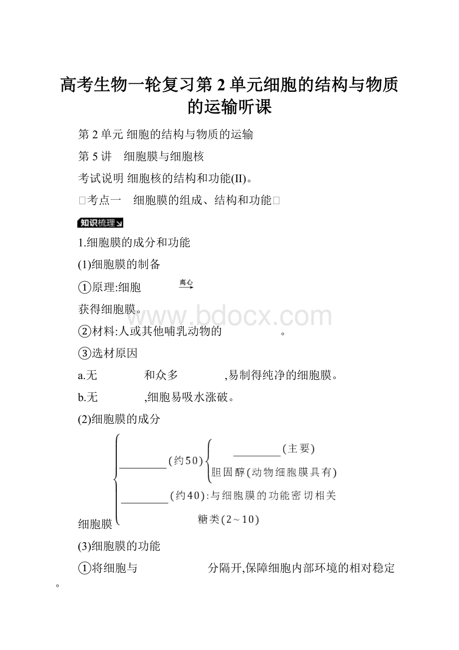 高考生物一轮复习第2单元细胞的结构与物质的运输听课.docx