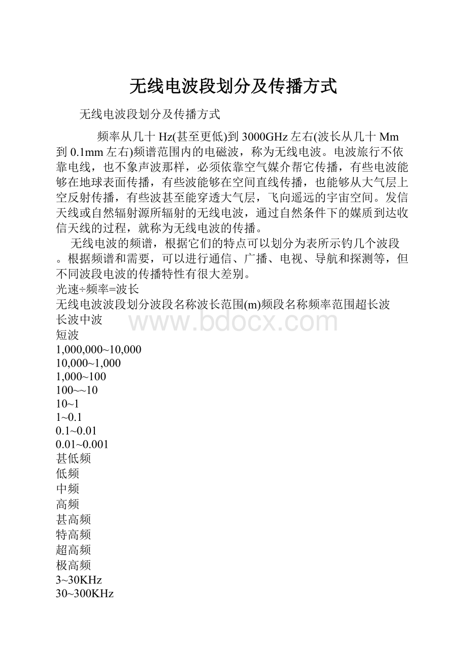 无线电波段划分及传播方式.docx_第1页