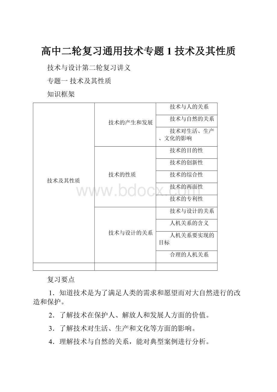 高中二轮复习通用技术专题1 技术及其性质.docx