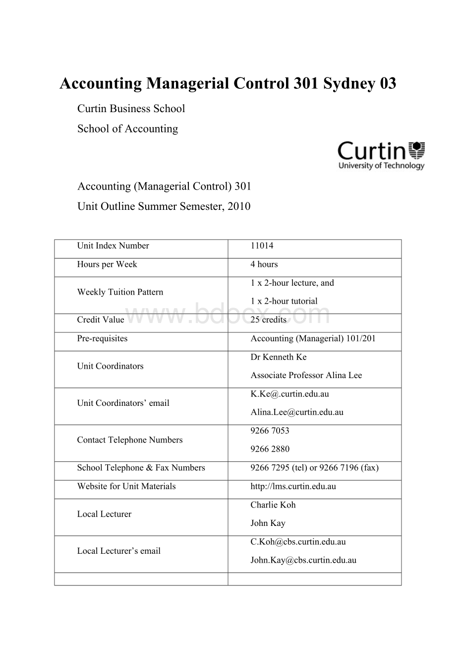 Accounting Managerial Control 301Sydney 03.docx